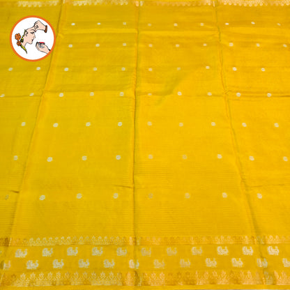 Yellow stripes body & peacock border Soft Viscose Fancy Silk Saree with Purple Contrast blouse