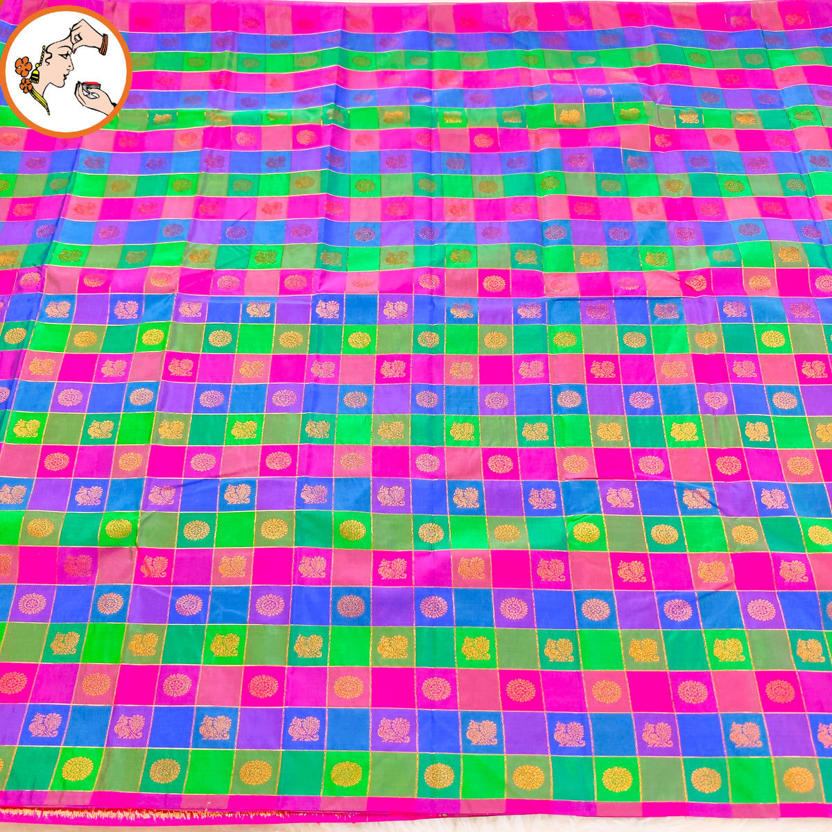 Multi coloured Paalum Pazhamum checks Traditional Kanchipuram Mix Silk Saree