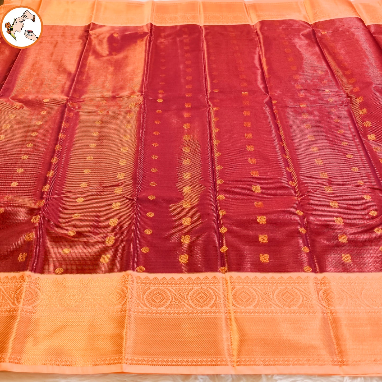 Maroon with Peach border Vairoosi stripes Kanchipuram Semi Silk Saree