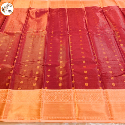 Maroon with Peach border Vairoosi stripes Kanchipuram Semi Silk Saree