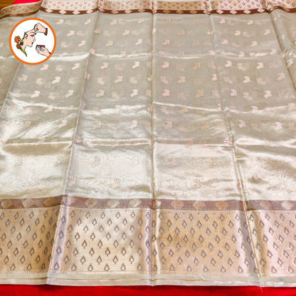 Metalic Silver Paithani border Kota Tissue Fancy Silk Saree