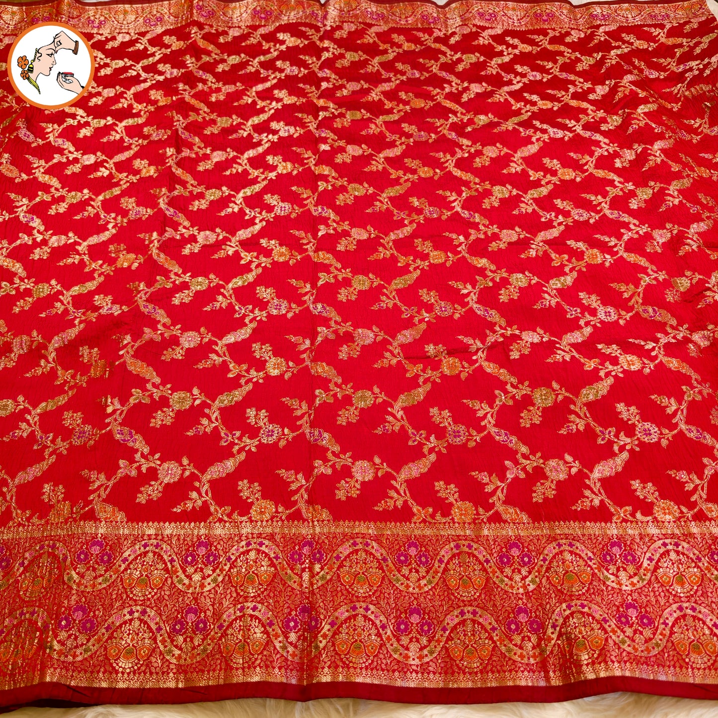Red Meenakari weaving Banarasi Crush Saree