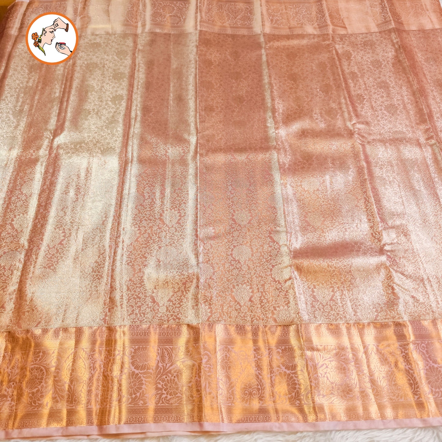 Pink (Rose Gold) High Tissue Kanchipuram Semi SIlk Saree