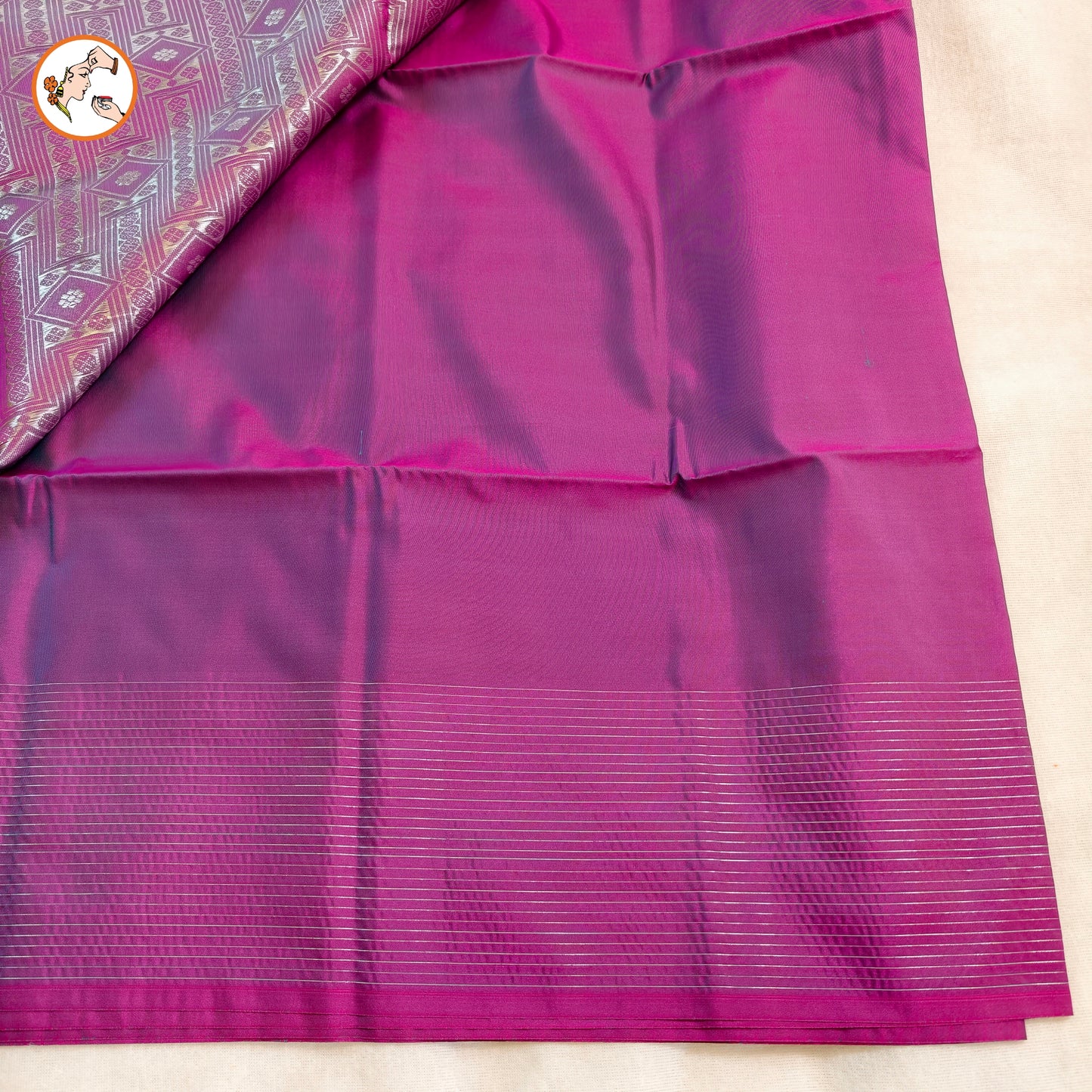 Green with Purple Vairoosi border Soft Silk Saree