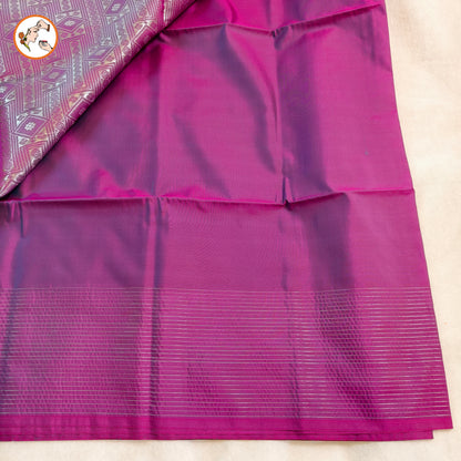 Green with Purple Vairoosi border Soft Silk Saree