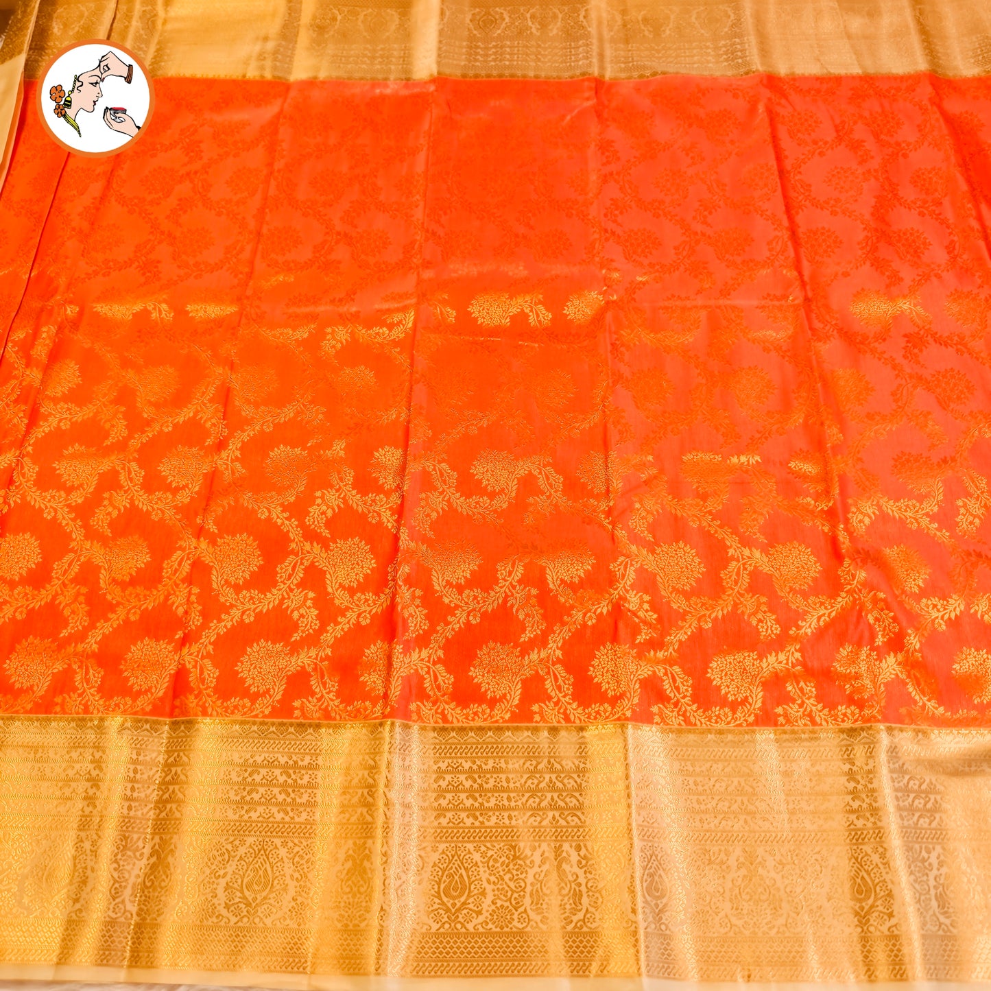 Orange with Cream border Bridal Kanchipuram Mix Silk Saree