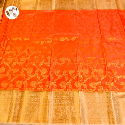 Orange with Cream border Bridal Kanchipuram Mix Silk Saree