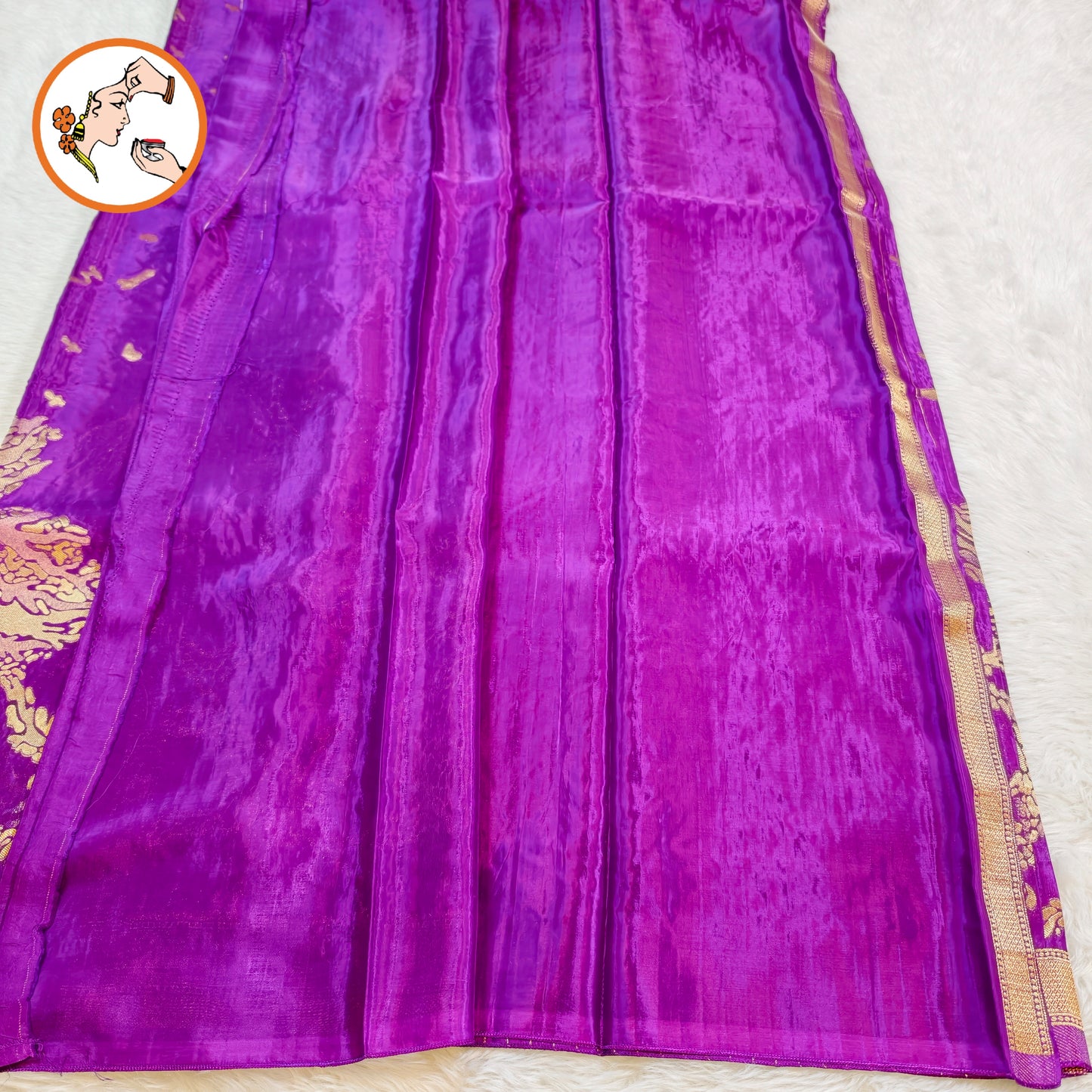 Purple Gold zari work Bridal Pure Russian Satin Silk Saree