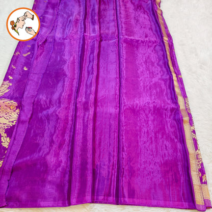 Purple Gold zari work Bridal Pure Russian Satin Silk Saree