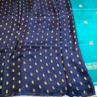 Peacock Green/Teal Mango butta Viscose Silk Saree with contrast blouse