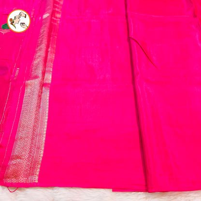 Magenta Pink with delicate Floral buti subtly embrioded Banarasi katan Russian Silk Saree