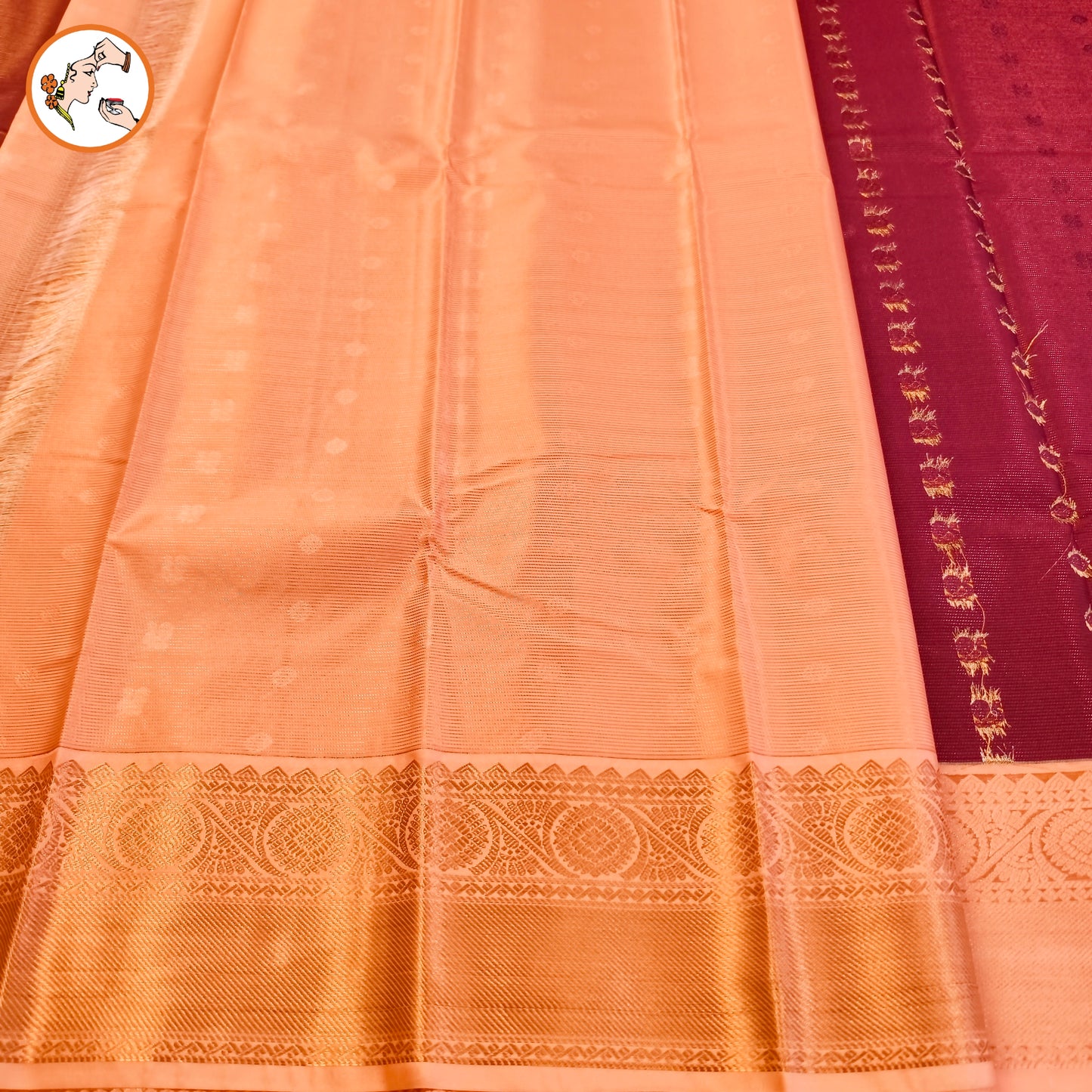 Maroon with Peach border Vairoosi stripes Kanchipuram Semi Silk Saree