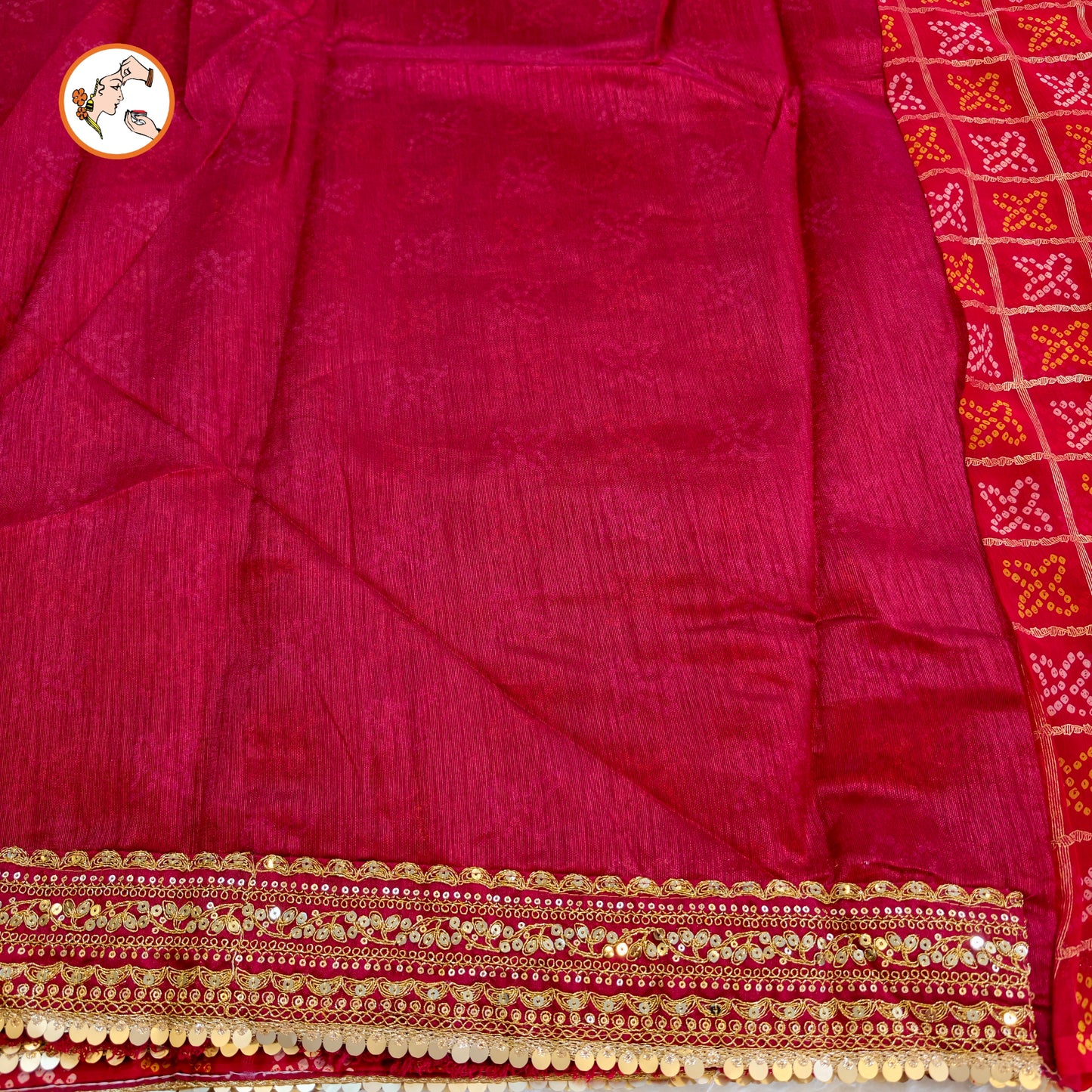 Red Bandhani Georgette Partywear Saree with Lace border