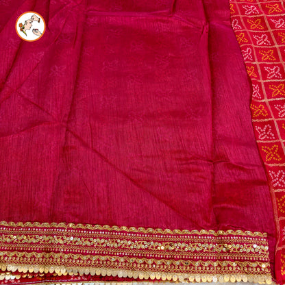 Red Bandhani Georgette Partywear Saree with Lace border
