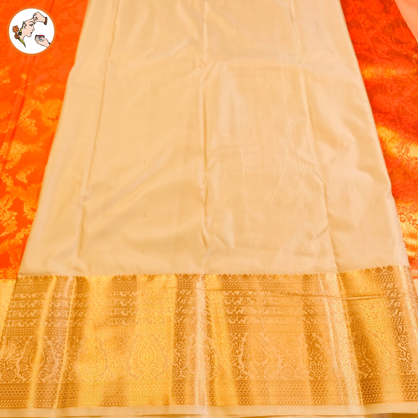 Orange with Cream border Bridal Kanchipuram Mix Silk Saree