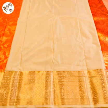 Orange with Cream border Bridal Kanchipuram Mix Silk Saree