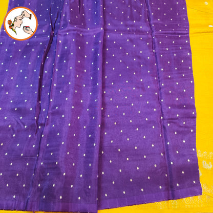 Yellow stripes body & peacock border Soft Viscose Fancy Silk Saree with Purple Contrast blouse