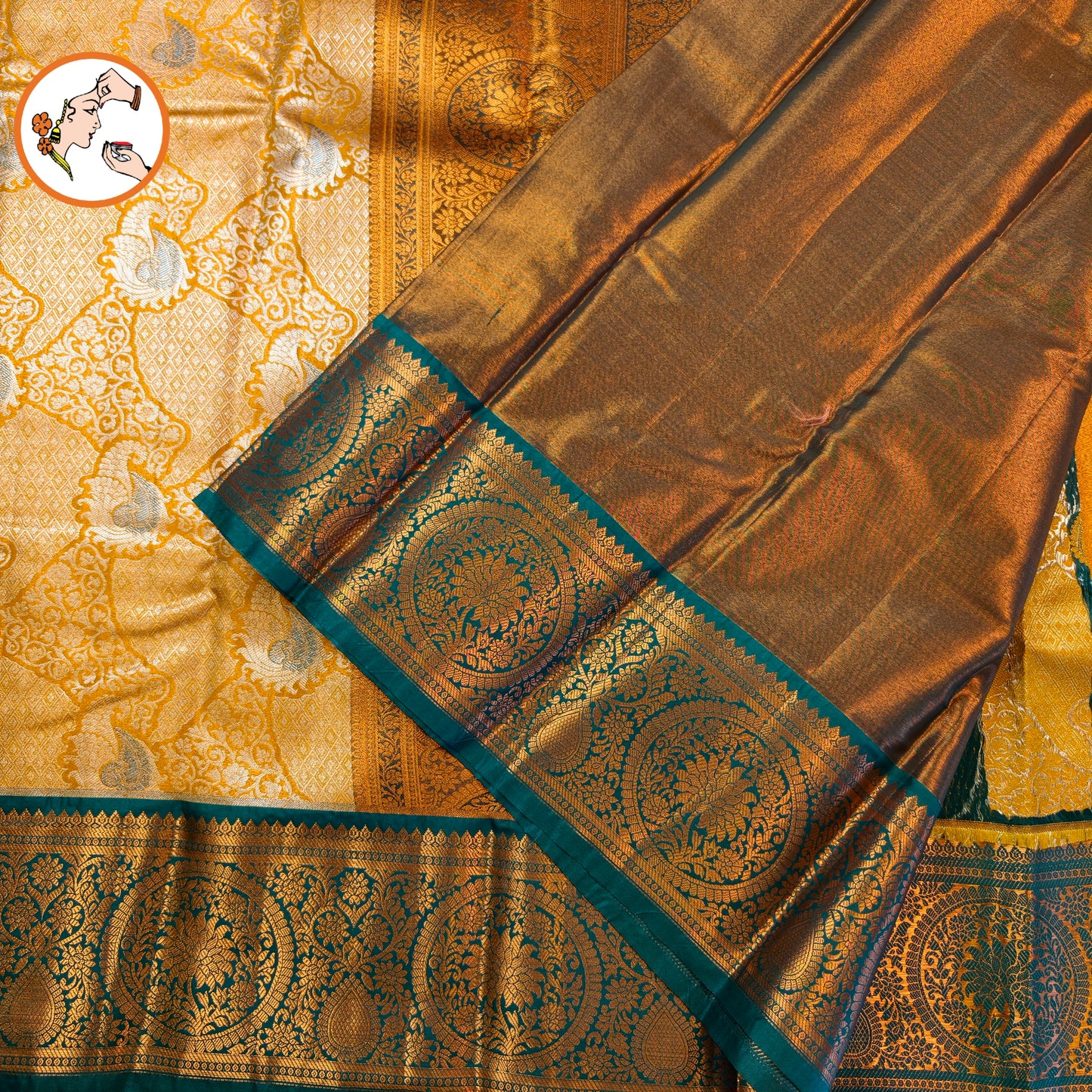 Mustard Yellow with Dark Green Kanchipuram Tissue Silk Saree