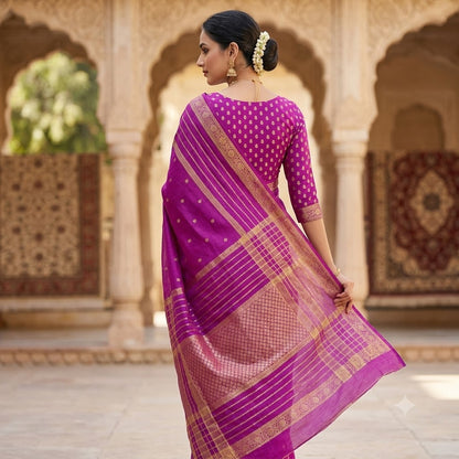 Purple Traditional Vairoosi Soft Viscose Fancy Silk Saree with Gold zari stripes