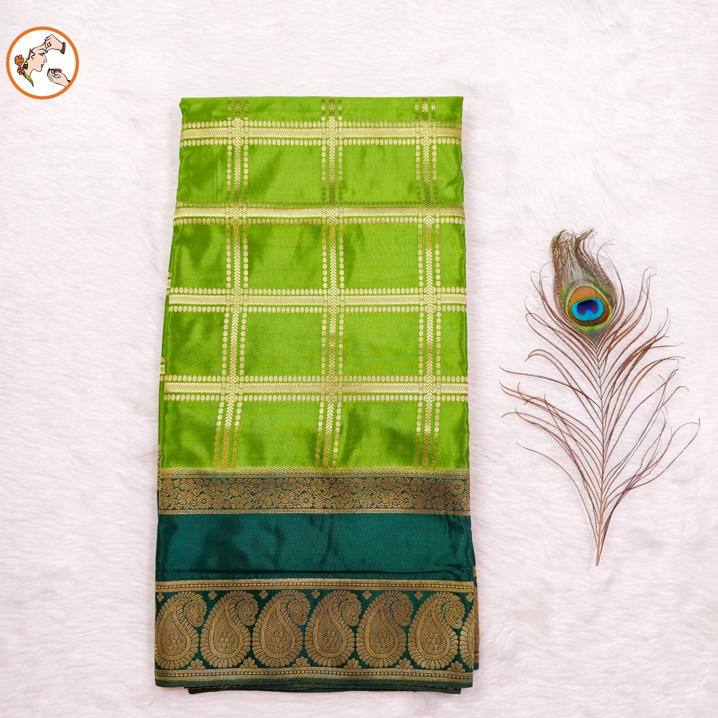 Parrot Green & Dark Green Royal Mango border Mysore Silk Saree