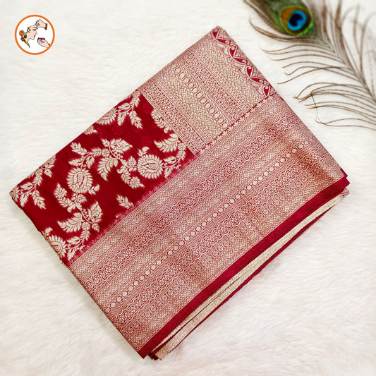 Maroon Jaal design Classic Pure Banarasi Silk Saree(Light Weight)