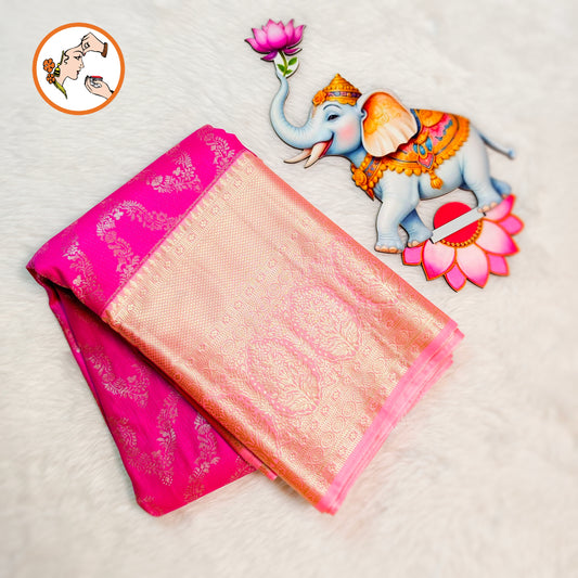 Magenta Pink with Baby Pink border Bridal Kanchipuram Mix Silk Saree