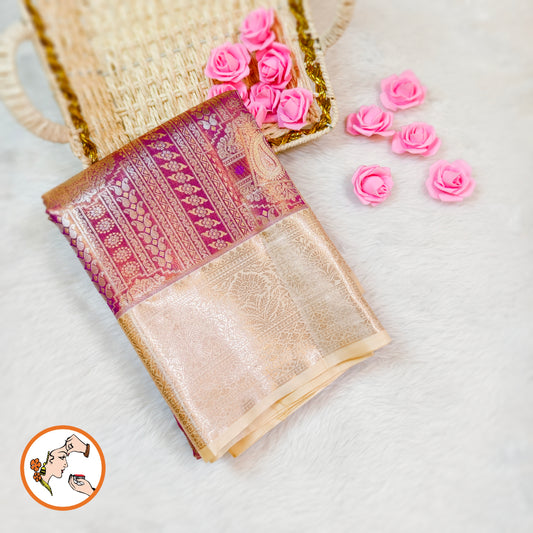Purple with Off white border Kanchipuram High Tissue Silk Saree