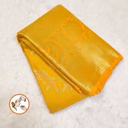 Golden Yellow Podi Kattam Parrot butta Kanchipuram Mix Silk Saree