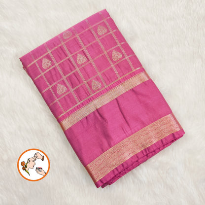 Dusty Rose Mauve/Onion Pink with contrast Peacock Green with vertical silver zari stripes Kanchipuram MIx Silk Saree
