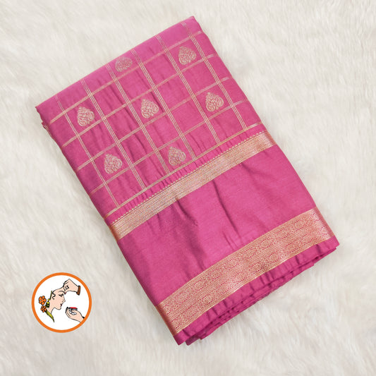 Dusty Rose Mauve/Onion Pink with contrast Peacock Green with vertical silver zari stripes Kanchipuram MIx Silk Saree