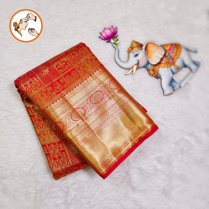 Red Bridal Full  weaving Kanchipuram Semi Silk Saree