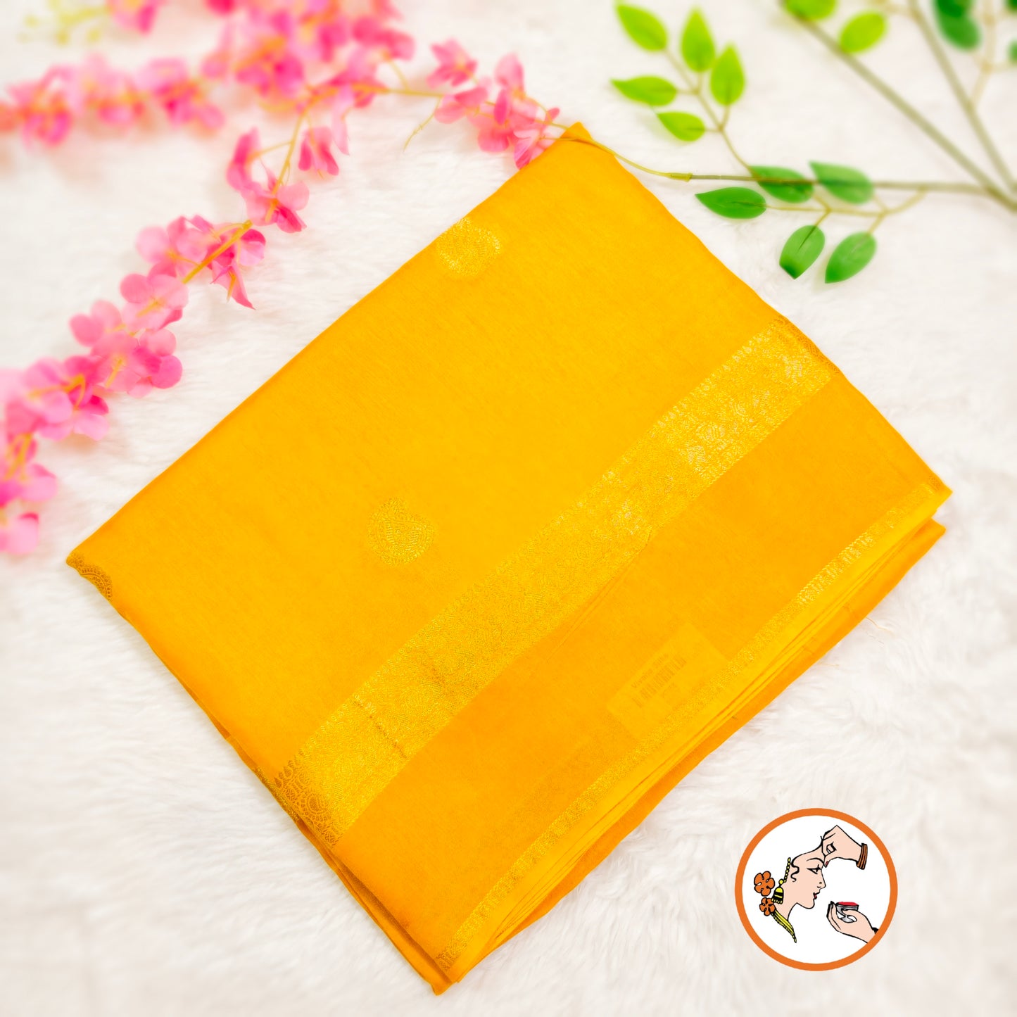 Yellow Mango butta Viscose Silk Saree with contrast blouse