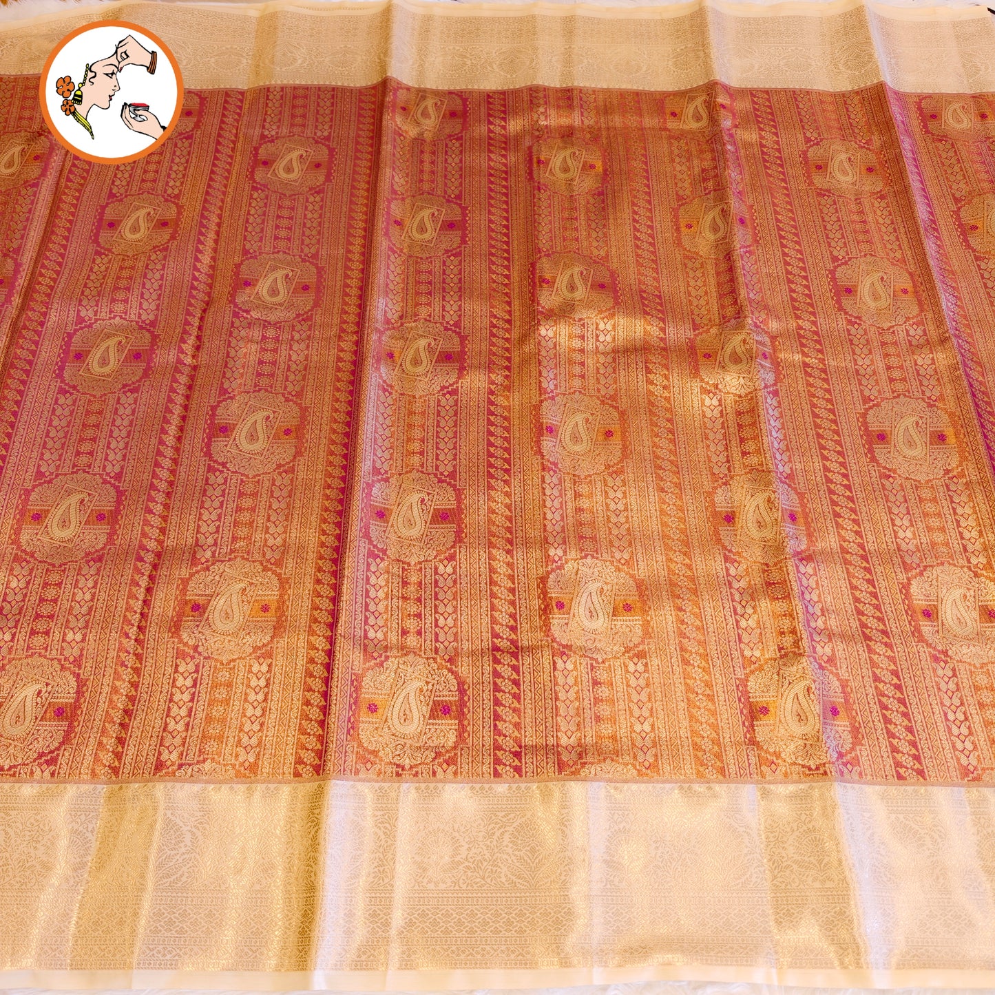 Purple with Off white border Kanchipuram High Tissue Silk Saree