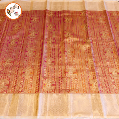 Purple with Off white border Kanchipuram High Tissue Silk Saree