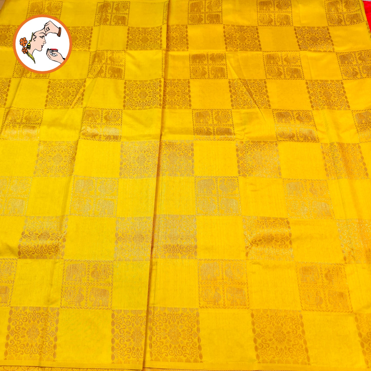 Lime Green checkered Elephant & peacock butta Borderless Tussar Silk Saree