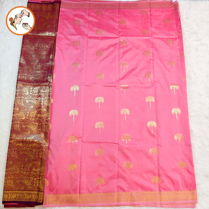 Light Pink colour small border Soft Silk Saree with contrast blouse