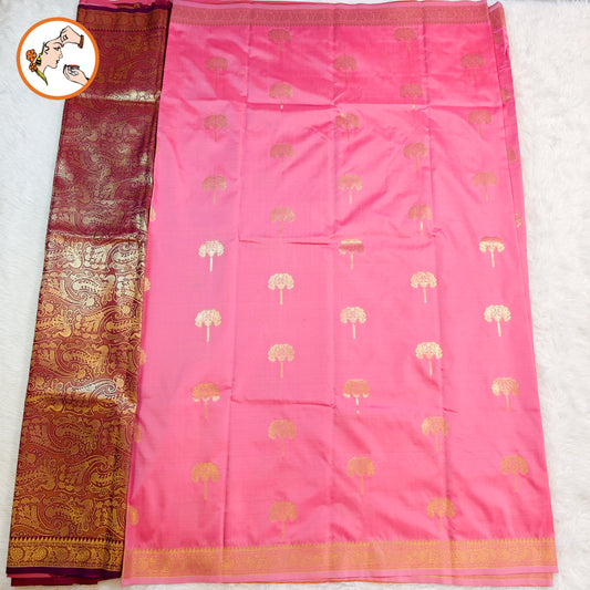 Light Pink colour small border Soft Silk Saree with contrast blouse