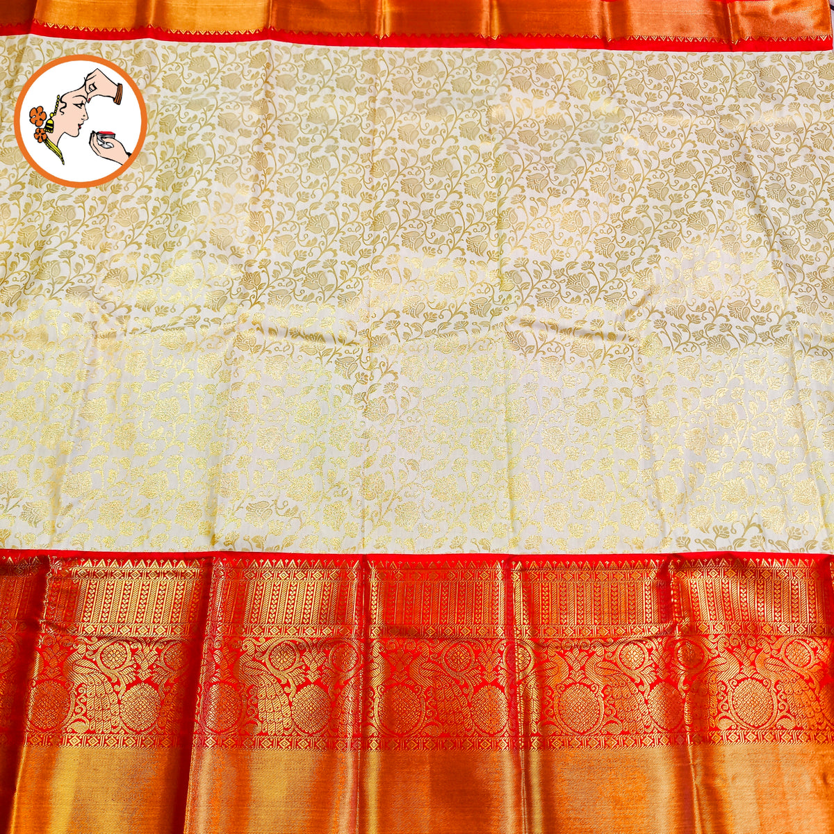 Off white with Red border Golden zari work Traditional Kanchipuram Mix Silk Saree