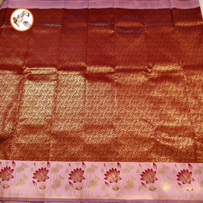 Maroon with Pink Lotus border Fancy Semi Silk Saree
