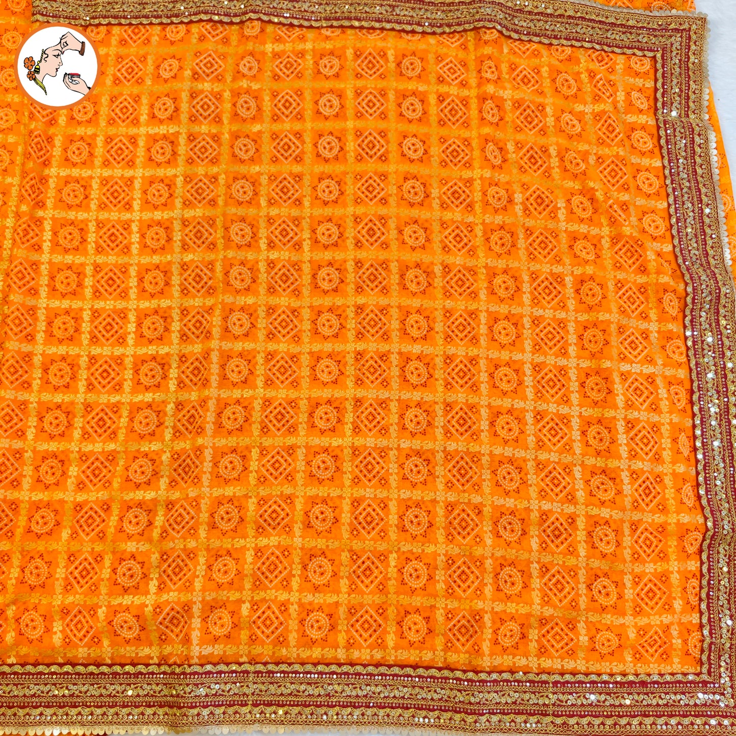 Mango Yellow Bandhani Georgette Partywear Saree with lace border