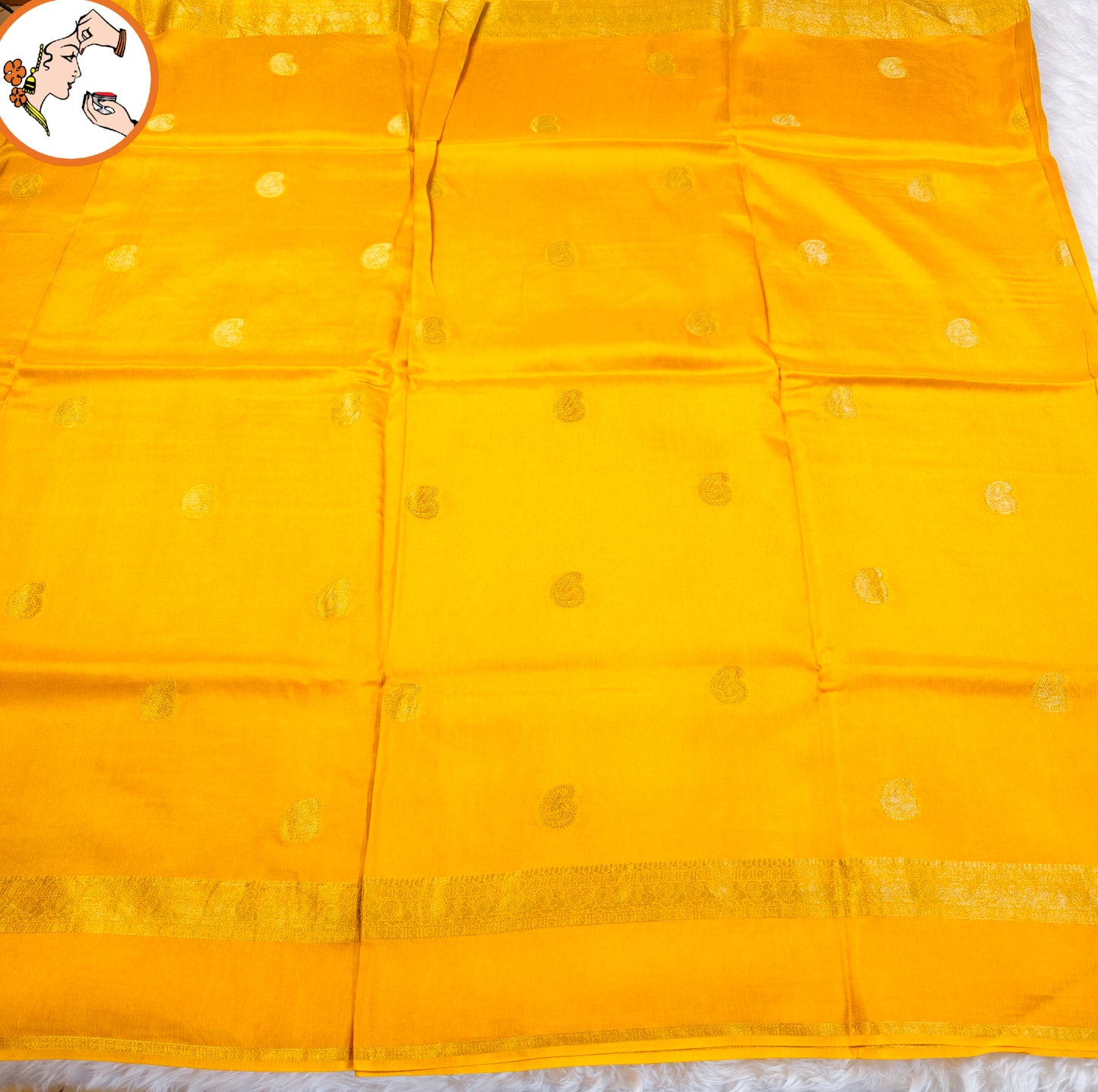 Yellow Mango butta Viscose Silk Saree with contrast blouse
