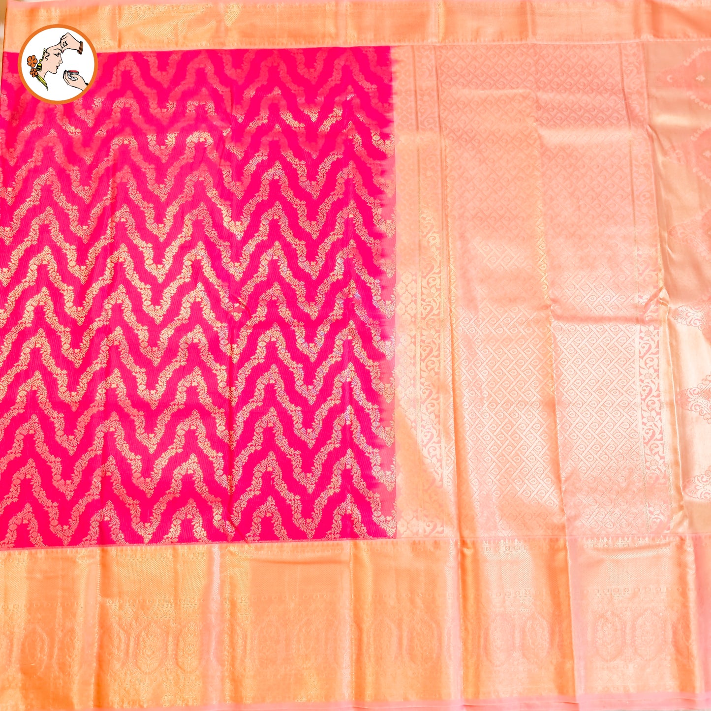 Magenta Pink with Baby Pink border Bridal Kanchipuram Mix Silk Saree