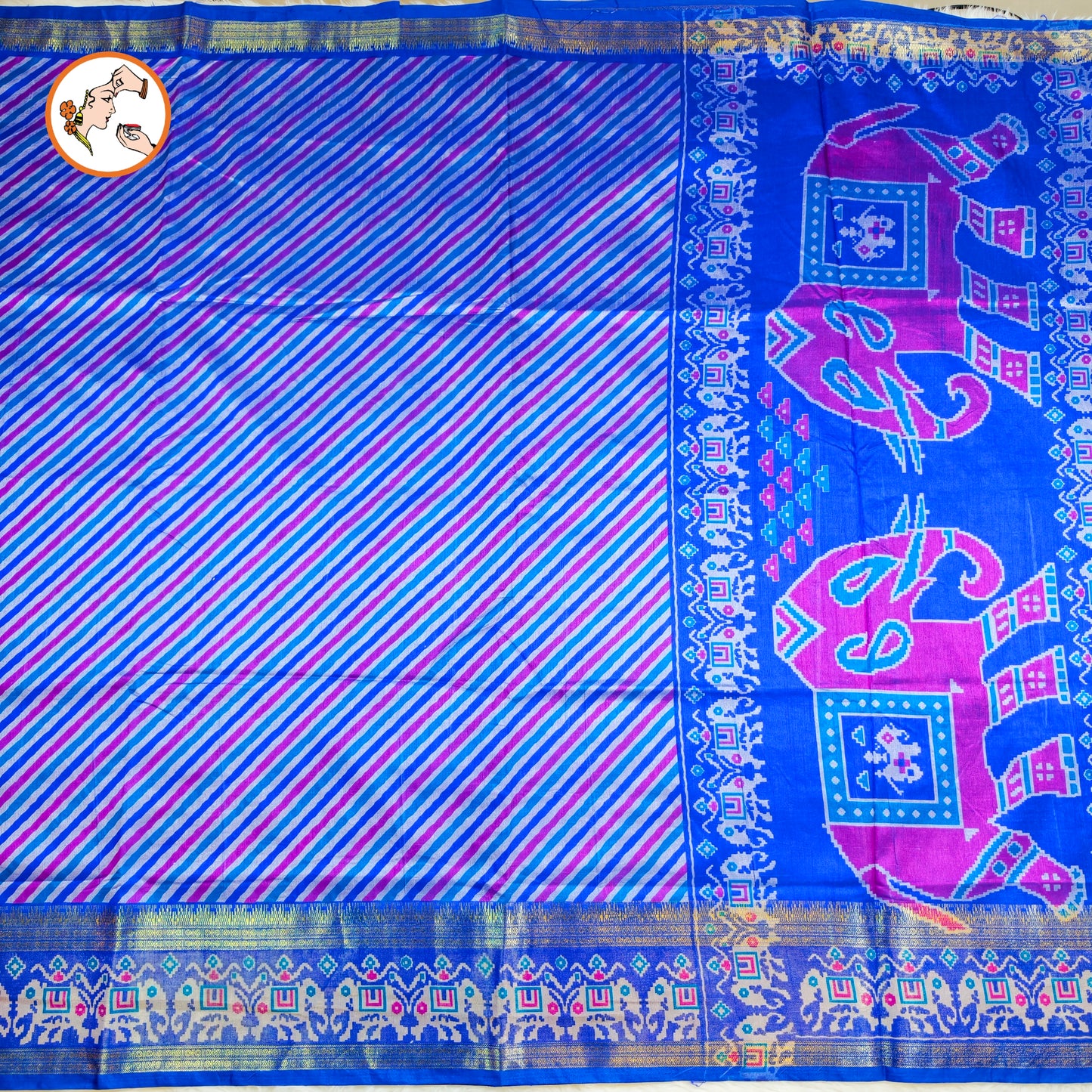 Blue stripes Pochampally Silk Cotton Casual Saree