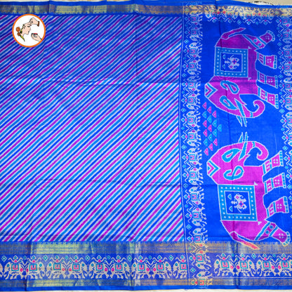 Blue stripes Pochampally Silk Cotton Casual Saree
