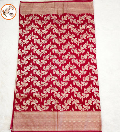 Maroon Jaal design Classic Pure Banarasi Silk Saree(Light Weight)
