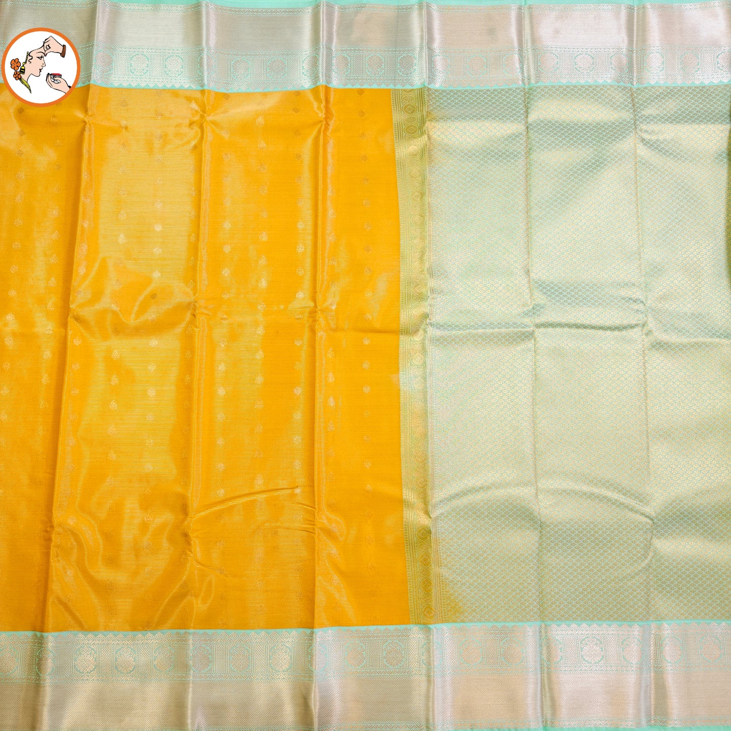 Yellow with Sea Green border Vairoosi stripes Kanchipuram Semi Silk Saree