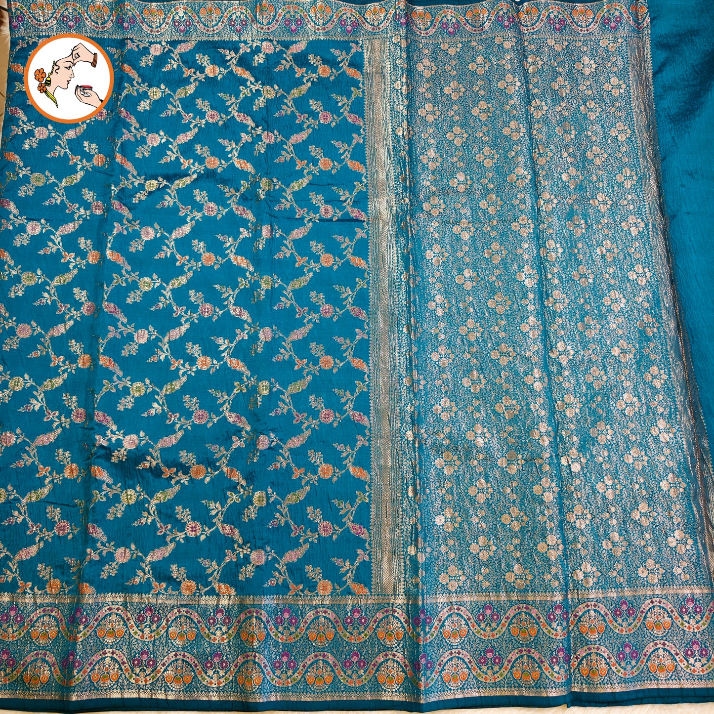 Peacock Blue Meenakari weaving Banarasi Crush Saree