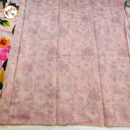 Elegant floral pallu detail of baby pink tussar saree