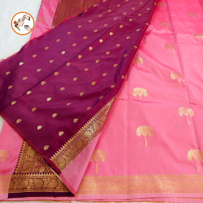 Light Pink colour small border Soft Silk Saree with contrast blouse