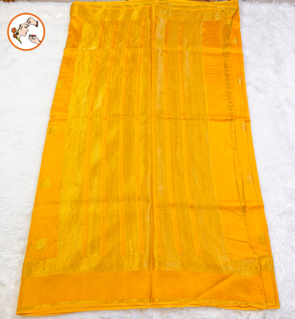 Yellow Mango butta Viscose Silk Saree with contrast blouse